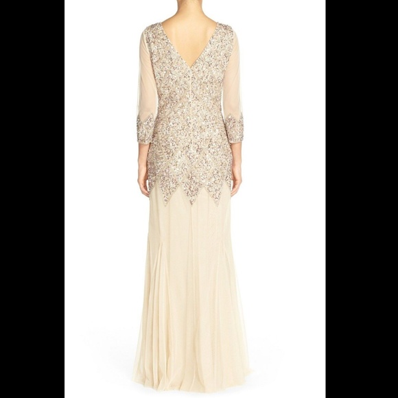 NWT JS Collections [ 4 ] Long Sleeve Embellished Tulle‎ Gown Champagne - Picture 3 of 12